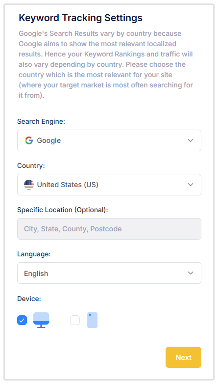 Keyword Tracking Settings
